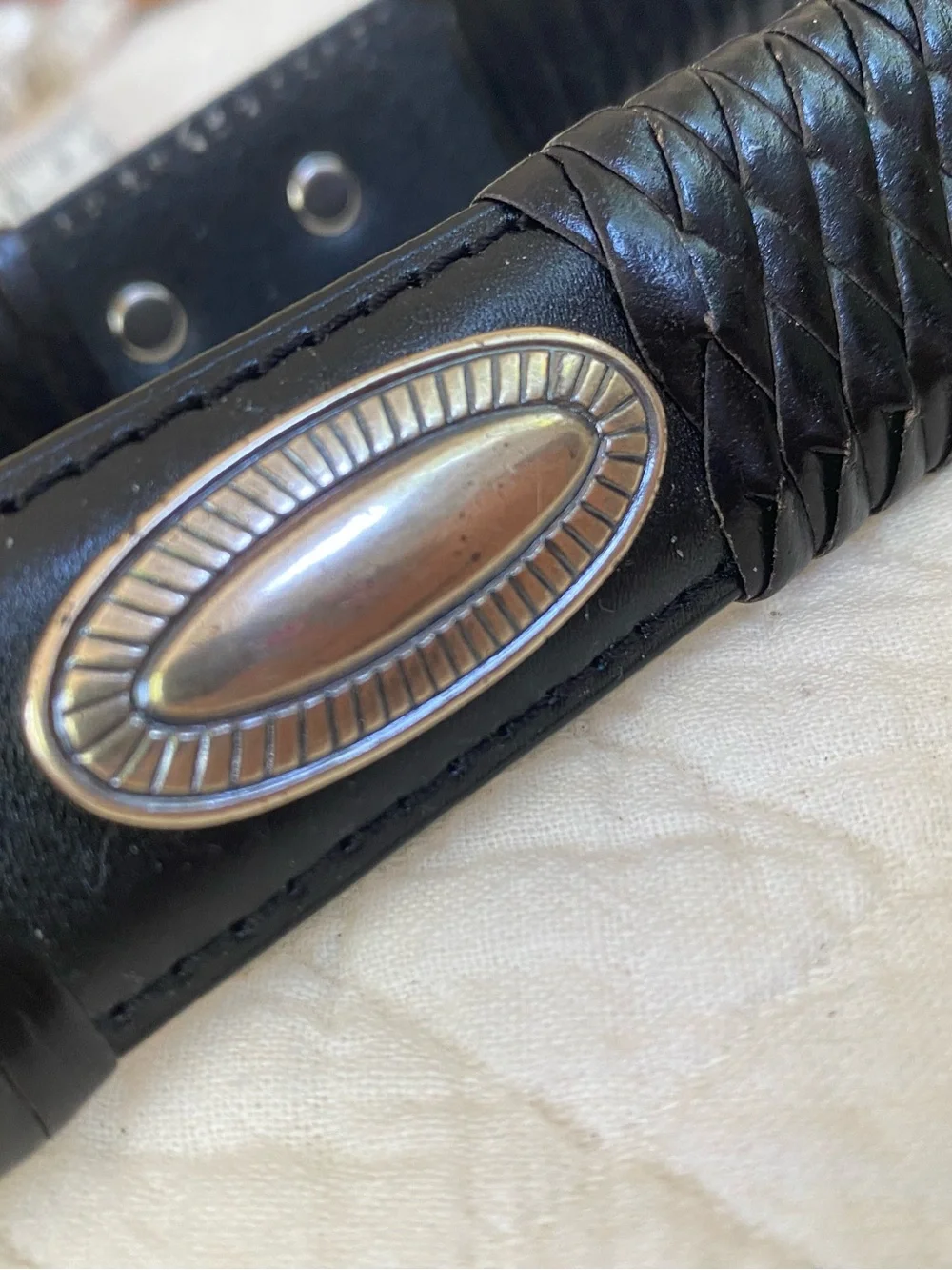 Western Boho Festival Black Braided Leather Belt with Silver Conchos Cowboy